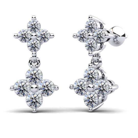 14K White Gold Double Floral Diamond Cluster Drop Earrings SE177B-200-W