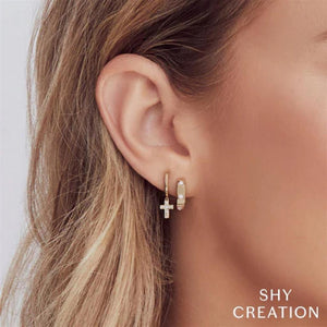 Shy Creation 14K Yellow Gold Diamond Cross Earrings SC22007660