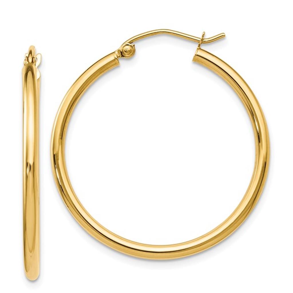 14K Yellow Gold Round Polished Hoops LE188