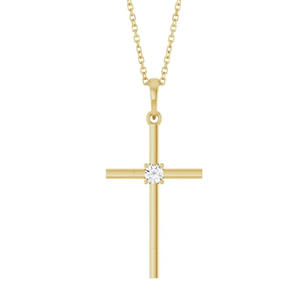 14K Yellow Gold Diamond Cross Pendant Necklace R50012C