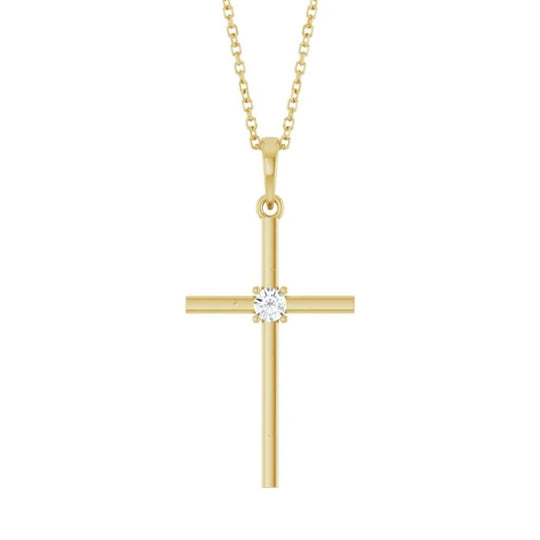 14K Yellow Gold Diamond Cross Pendant Necklace R50012C