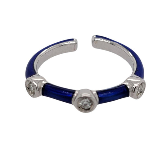 Soho Sterling Silver Blue Enamel Three Stone Diamond Ring AR1606D3COBALT