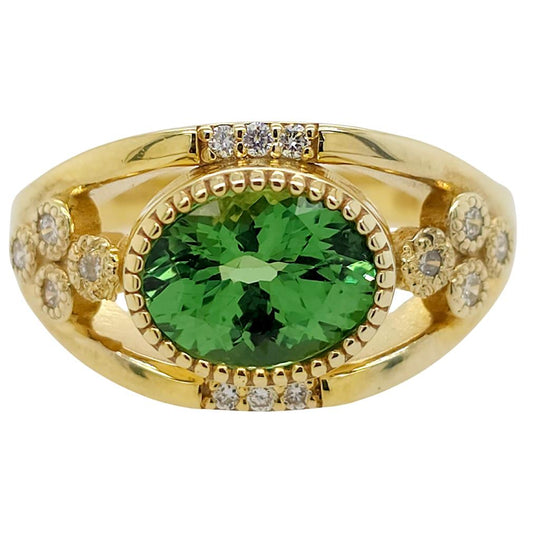 Raymond Mazza 14K Yellow Diamond Accented Tsavorite Ring RZ8015