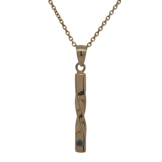 14K Yellow Gold Twisted Blue Diamond Accented Bar Pendant 14Y1TBAR1