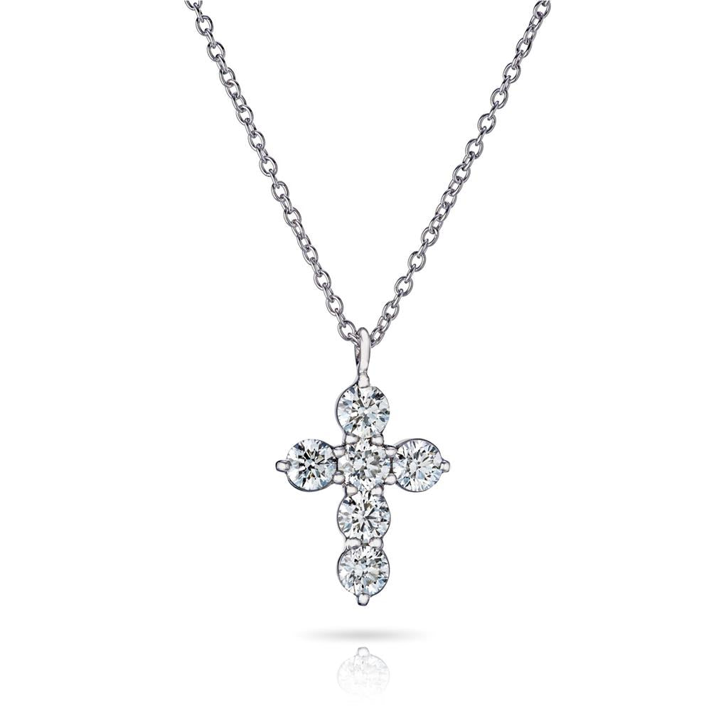 CW Signature 18K White Gold Medium Cross Diamond Pendant P0320