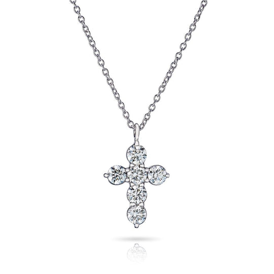 CW Signature 18K White Gold Small Cross Diamond Pendant P0319