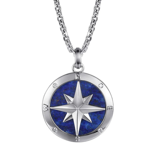 Gabriel & Co Sterling Silver Contemporary Diamond and Lapis Compass Pendant Necklace NKM2138-22SV5LP