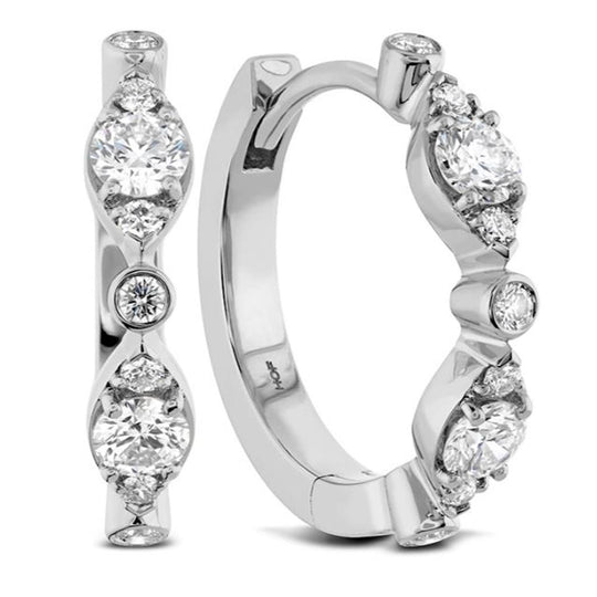 Hearts On Fire 18K White Gold Bezel Regal Huggie Earrings HFEBREGH00358W