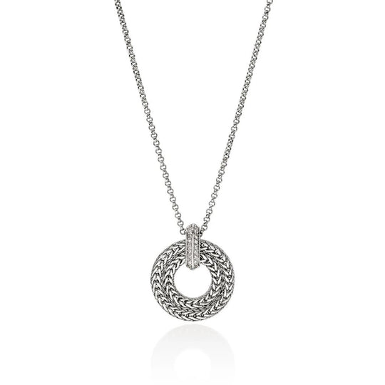 John Hardy Sterling Silver Diamond Pave Round Link Pendant Necklace NBP989542DIX16-18