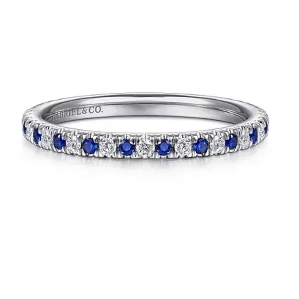 Gabriel & Co 14K White Gold Diamond and Blue Sapphire Band AN14252W44SA