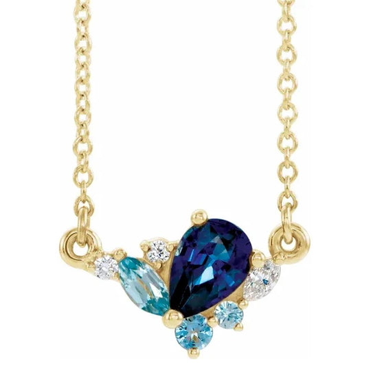 14K Yellow Gold Multi Gemstone Diamond Accented Necklace 86837:616:P