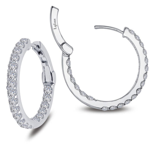 Lafonn Sterling Silver Platinum Plated Inside Out Simulated Diamond Hoop Earrings E3015CLP00
