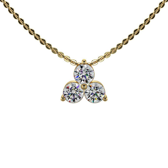 14K Yellow Gold 3 Stone Cluster Diamond Pendant Necklace P3-100-Y