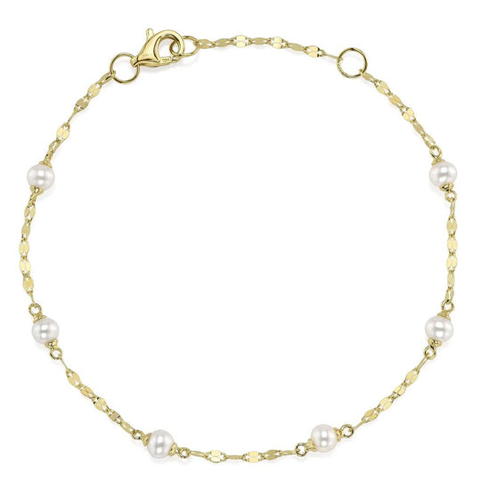 Shy Creation 14K Yellow Gold Cultured Pearl Sparkle Chain Bracelet SC55029215
