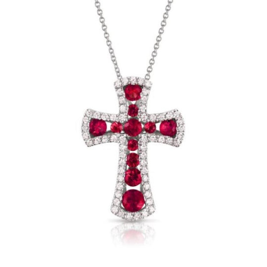 Uneek 14K White Gold Ruby & Diamond Cross Necklace LVNMI0045R
