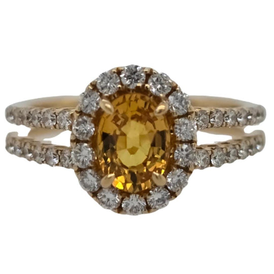 18K Yellow Gold Oval Yellow Sapphire Diamond Split Shank Ring 21607-102YS