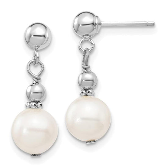 14K White Gold Freshwater Pearl Dangle Earrings XFW564
