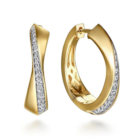 Gabriel & Co 14K Yellow Gold Contemporary Intricate Diamond Hoop Earrings EG15198Y45JJ