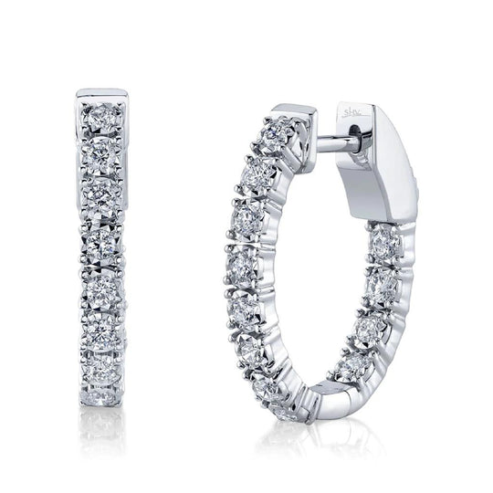 Shy Creation 14K White Gold Oval Diamond Hoop Earrings SC55009478H0.75
