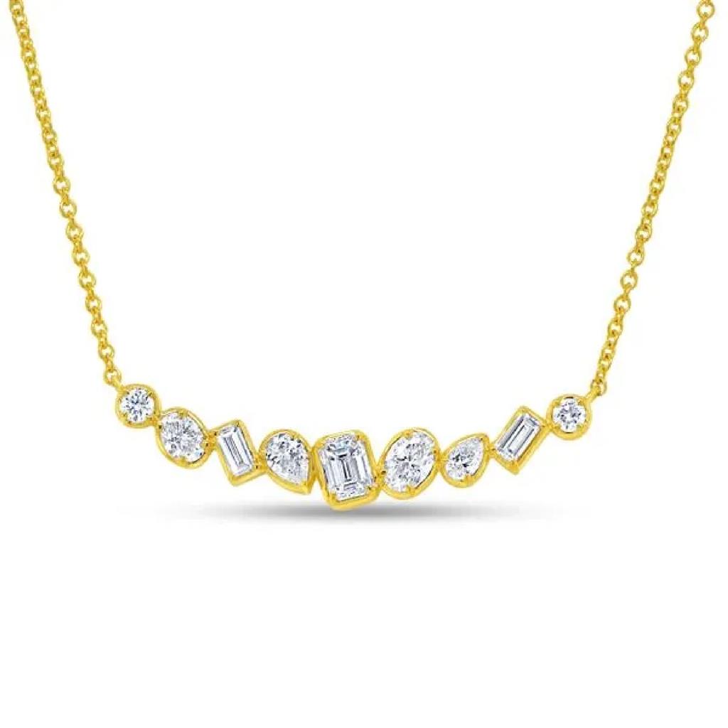 Uneek 14KY Geometric Curved Diamond Bar Necklace NK1013Y