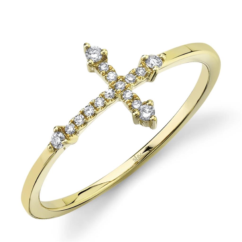 Shy Creation 14K Yellow Gold Diamond Cross Ring SC55008655