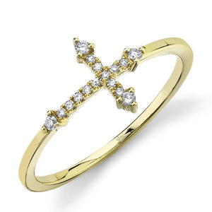 Shy Creation 14K Yellow Gold Diamond Cross Ring SC55008655
