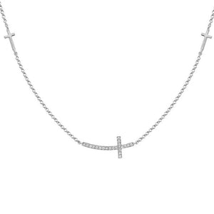 14K White Gold Sideways Diamond Cross Necklace GN658LTW06