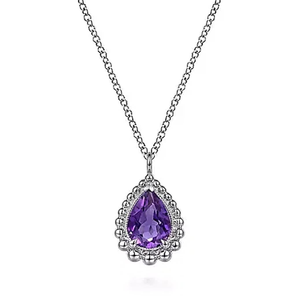Gabriel & Co Sterling Silver Amethyst Teardrop Bujukan Necklace NK7097SVJAM