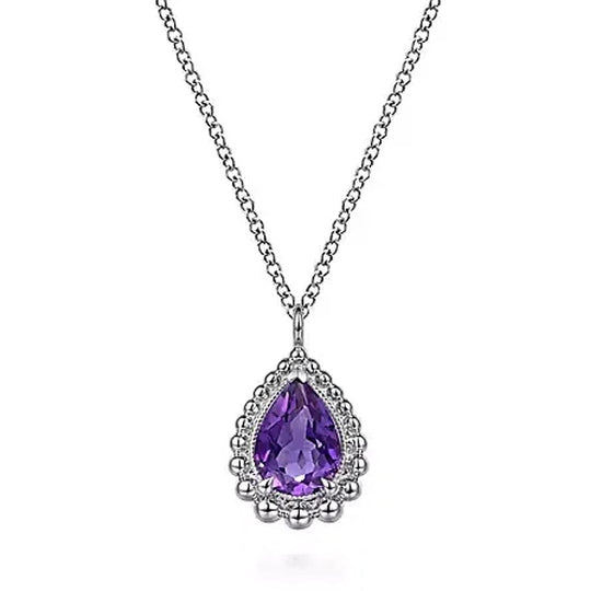 Gabriel & Co Sterling Silver Amethyst Teardrop Bujukan Necklace NK7097SVJAM