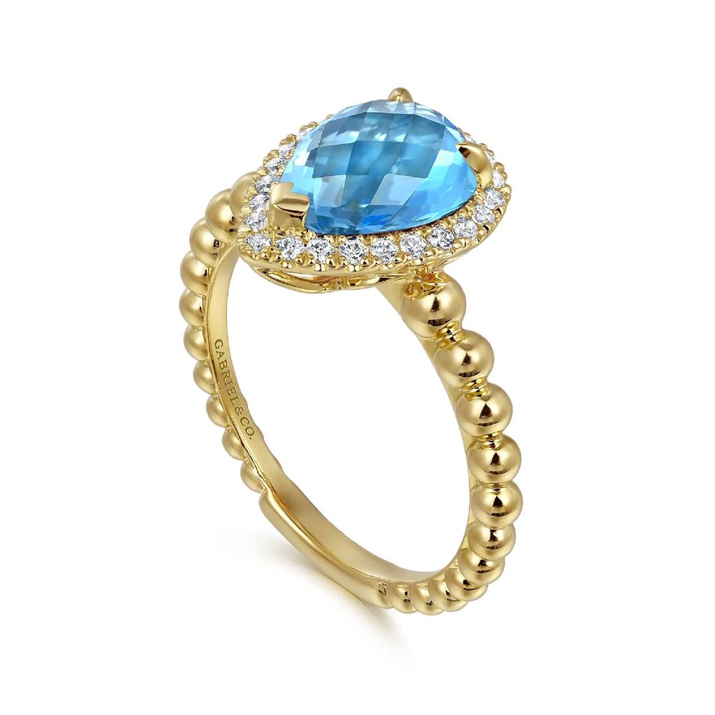 Gabriel & Co 14K Yellow Gold Diamond and Blue Topaz Fashion Ring LR52524Y45BT