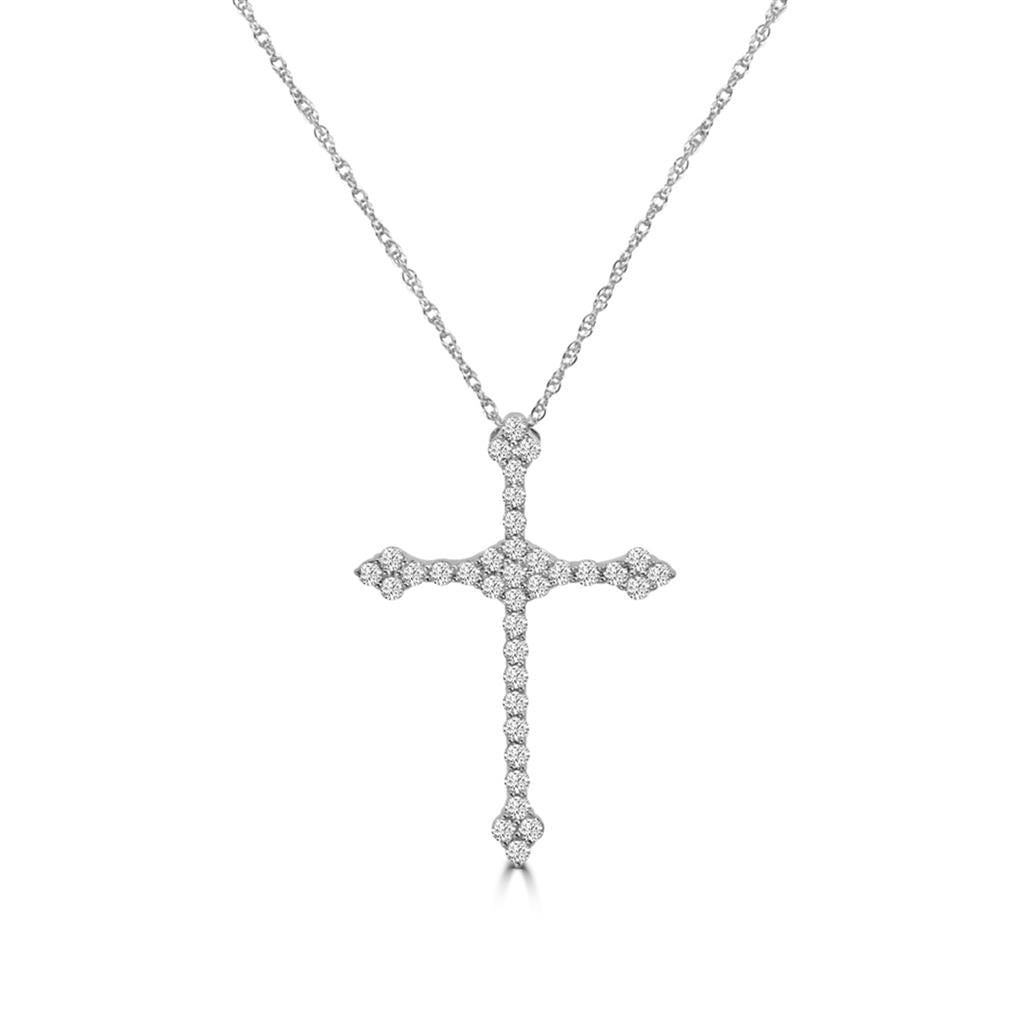 14K White Fancy Diamond Cross Necklace M13P4229V0814