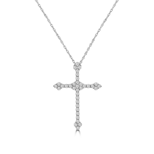 14K White Gold Fancy Diamond Cross Necklace M13P4229V0814