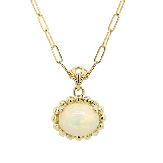 14K Yellow Beaded Halo Opal Necklace PZ7868