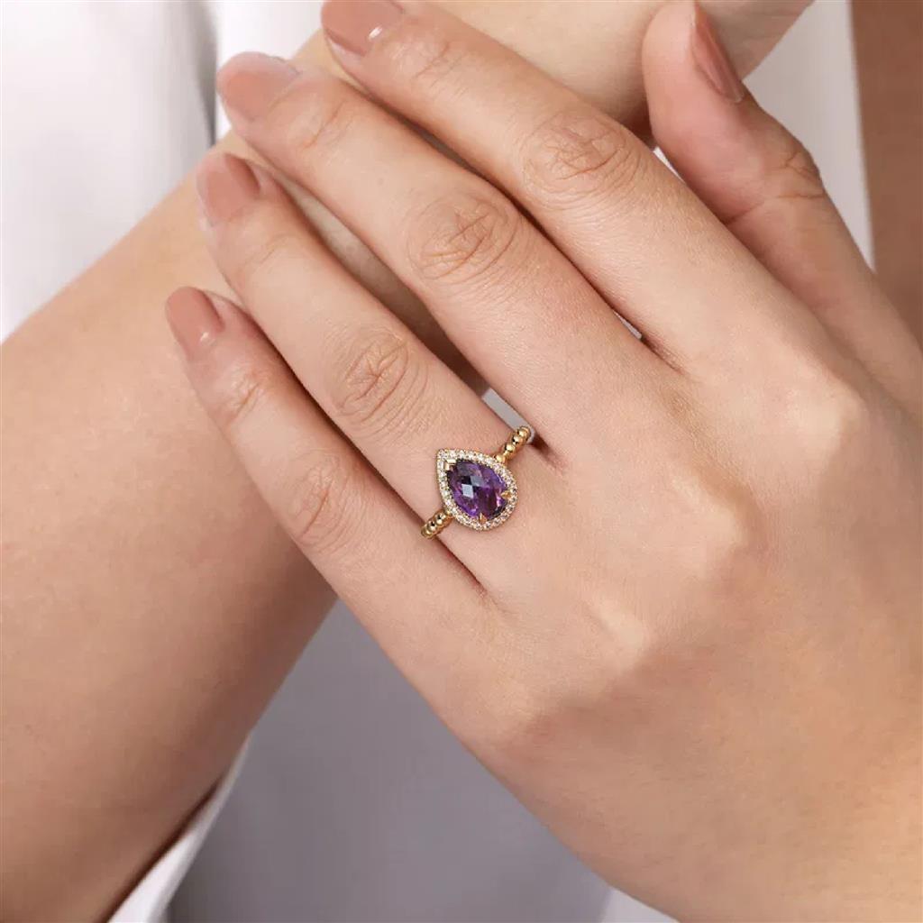 Gabriel & Co 14K Yellow Gold Diamond and Amethyst Fashion Ring LR52524Y45AM