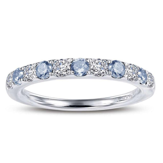 Lafonn Sterling Silver Platinum Plated Alternating Simulated Aquamarine Simulated Diamond Band BR004AQP07