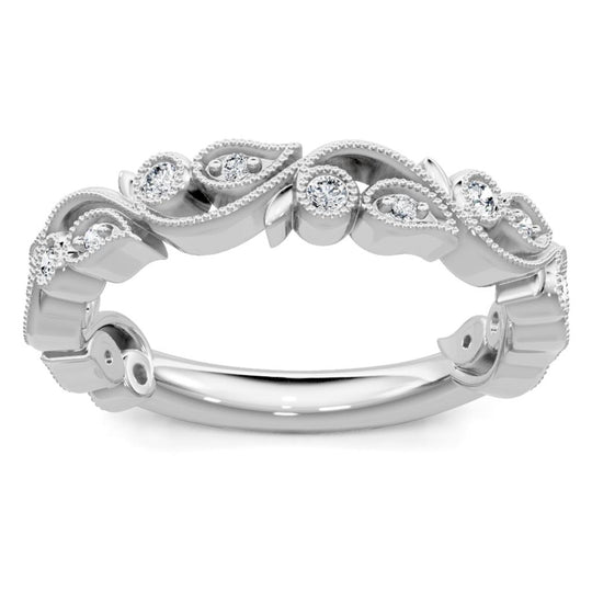 14K White Gold Floral Milgrain Diamond Band 78166D-4W-1/10