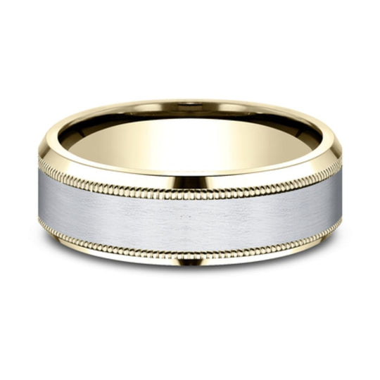 Benchmark 14K White & Yellow Gold Milgrain Satin Center Band LCF18702814KWY10