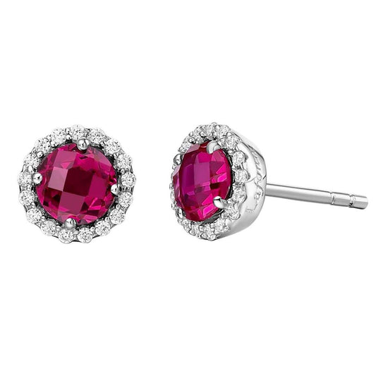 Lafonn Sterling Silver Platinum Plated 5mm Lab Grown Ruby Simulated Diamond Halo Studs BE001RBP00