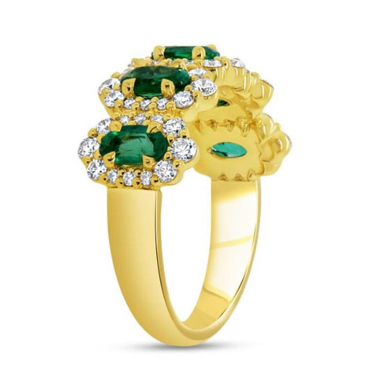 Uneek 18K Yellow Gold Five Stone Emerald Diamond Halo Ring SWS235EMOV