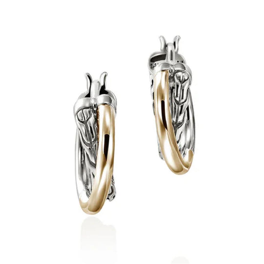 John Hardy 14K Yellow Gold and Sterling Silver Crossover Earrings EZZ98713