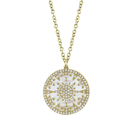 Shy Creation 14K Yellow Gold Mother of Pearl Diamond Necklace SC55019621