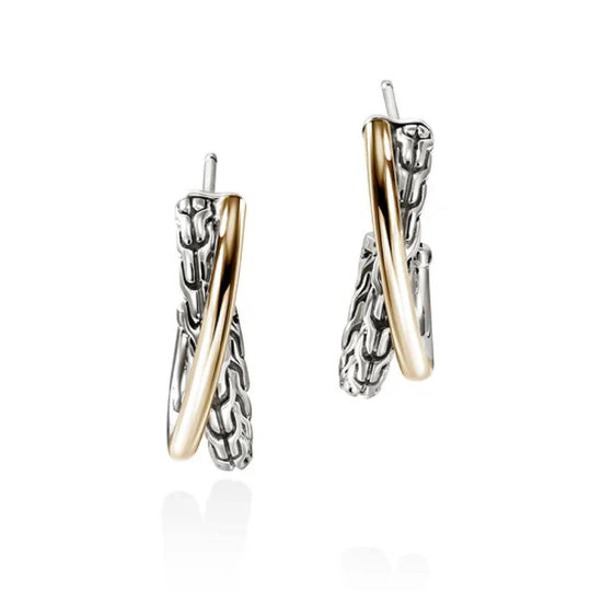 John Hardy 14K Yellow Gold and Sterling Silver Crossover Hoop Earrings EZZ98714