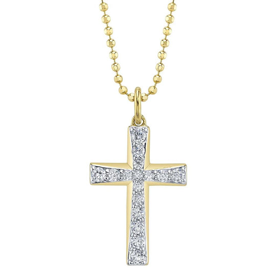 SHY Creation 14K Yellow Gold Diamond Cros Necklace SC55028402RD