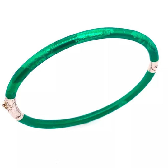 Soho Sterling Silver Green Foliage Enamel Bangle AB121XSEOE