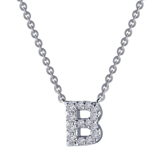 Lafonn Sterling Silver Platinum Plated Letter "B" Simulated Diamond Necklace 9N082CLP20