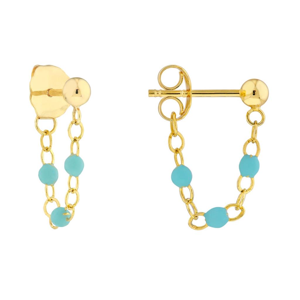 14K Yellow Turquoise Bead Dangle Earrings MF039769-14Y