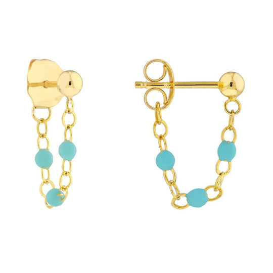 14K Yellow Gold Turquoise Bead Dangle Earrings MF039769-14Y