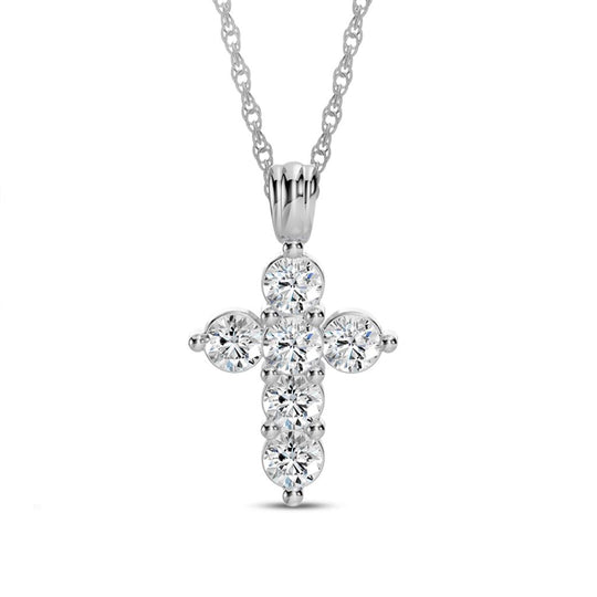 14K White Gold Diamond Cross Pendant Necklace PC050GS06-4W-EEG