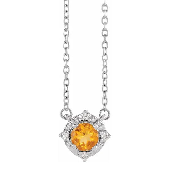 14K White Natural Citrine Diamond Accented Necklace 653714:141:P