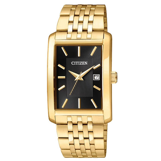 Citizen Gents Gold Tone Stainless Steel Quartz Black Dial Watch BH1673-50E